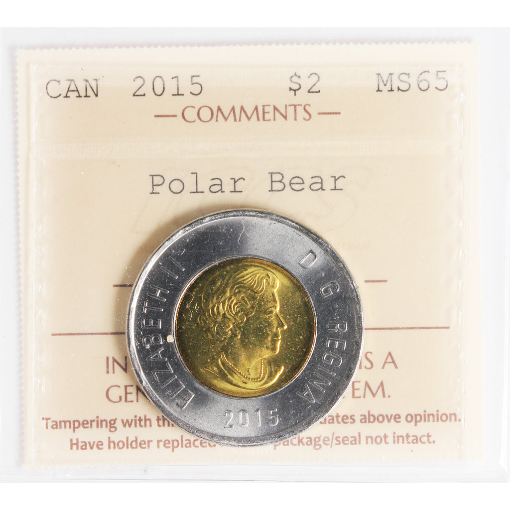 2015 Polar Bear Canada Two Dollar ICCS Certified MS-65