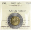 2020 Coloured Bill Reid Canada Two Dollar ICCS Certified MS-64