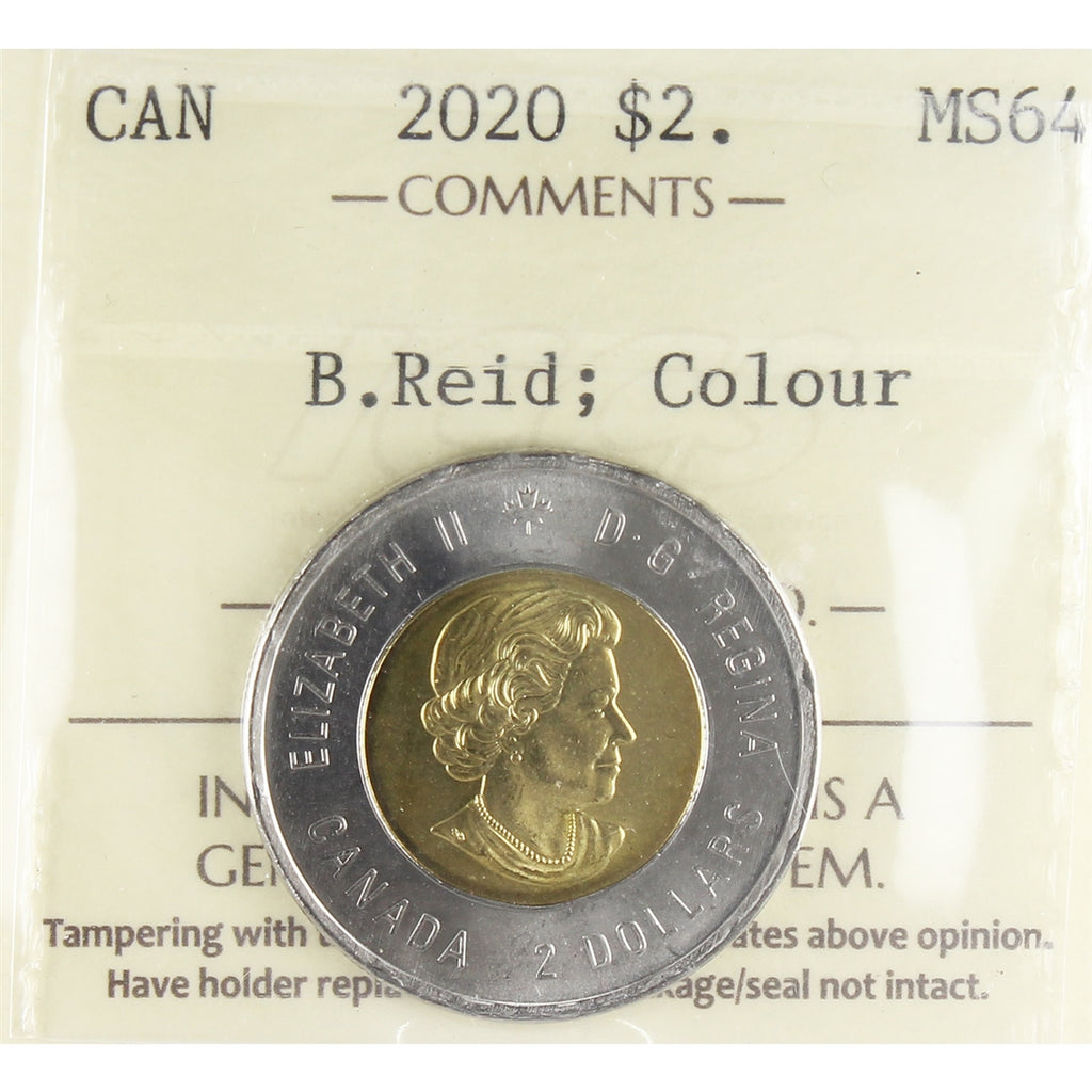 2020 Coloured Bill Reid Canada Two Dollar ICCS Certified MS-64