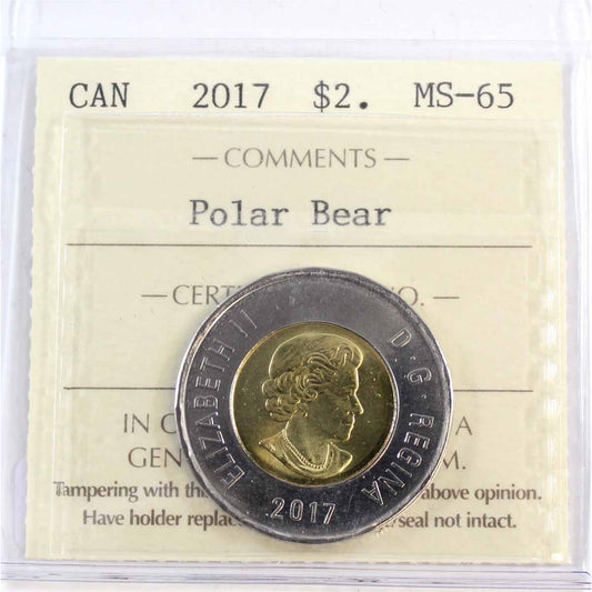 2017 Polar Bear Canada Two Dollar ICCS Certified MS-65