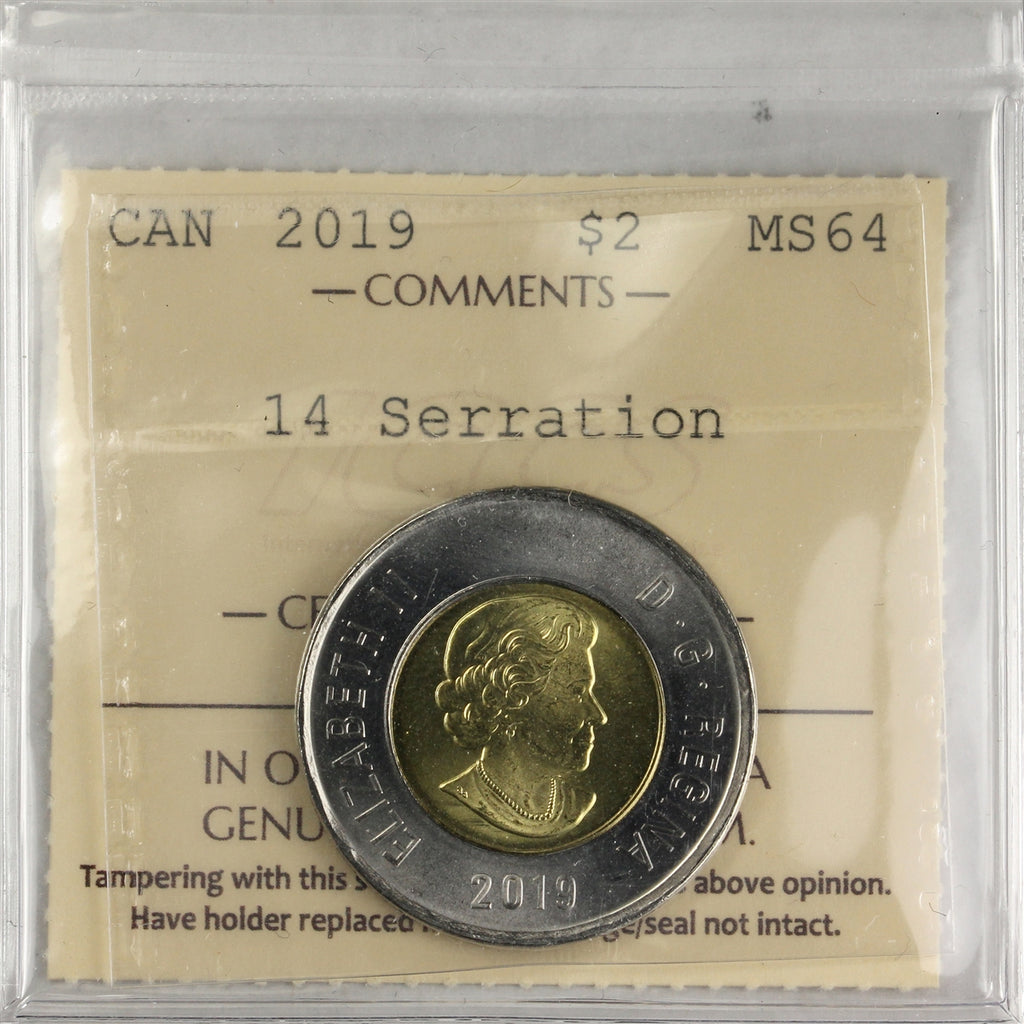 2019 14 Serration Polar Bear Canada Two Dollar ICCS Certified MS-64