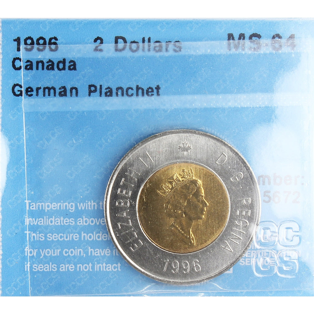 1996 German Planchet Canada Two Dollar CCCS Certified MS-64