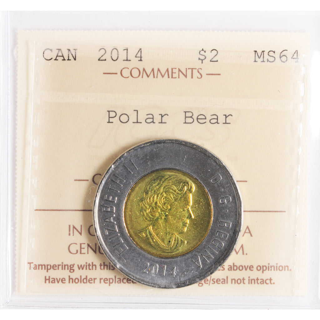 2014 Polar Bear Canada Two Dollars ICCS Certified MS-64