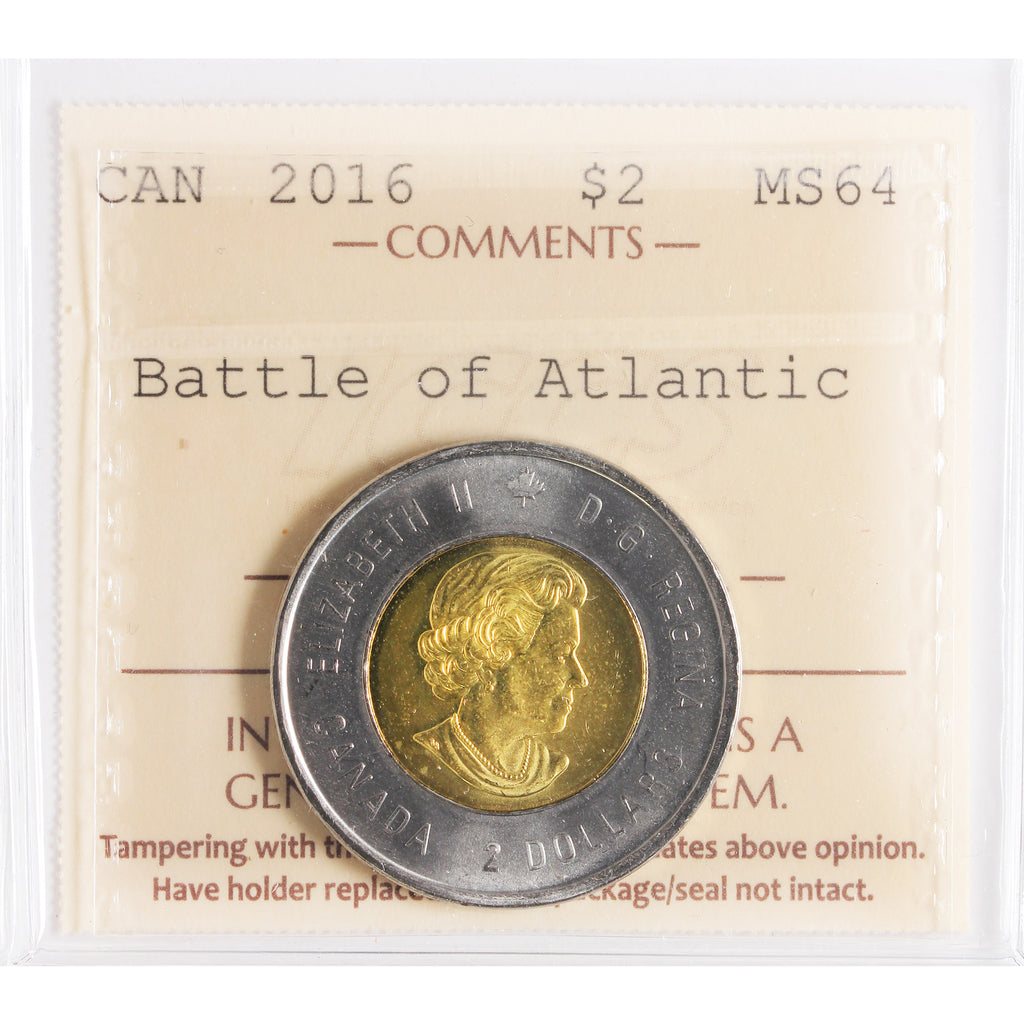 2016 Battle of the Atlantic Canada Two Dollars ICCS Certified MS-64