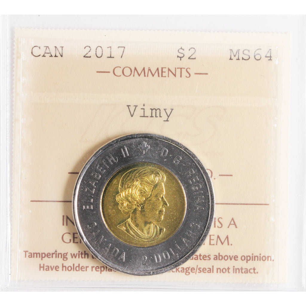 2017 Vimy Canada Two Dollars ICCS Certified MS-64