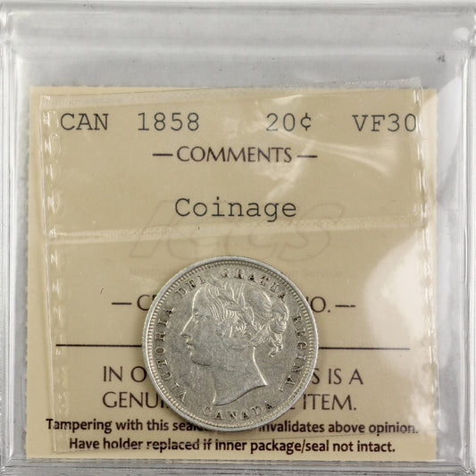 1858 Coinage Canada 20-cents ICCS Certified VF-30