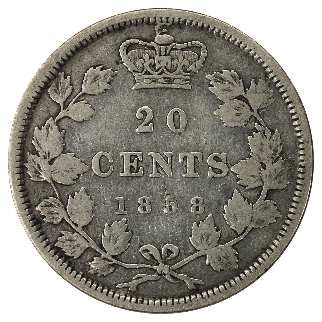 1858 Blundered I in Victoria Canada  20-cents Fine (F-12) $