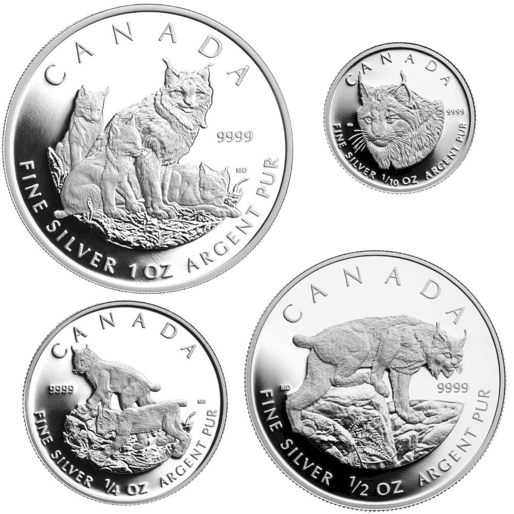 RDC 2005 Canada Fractional The Lynx .9999 Fine Silver 4-coin Set (No Tax) Impaired