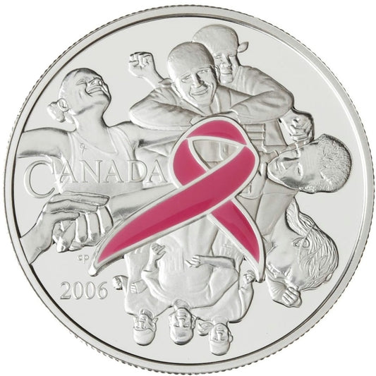 2006 Canada $5 Breast Cancer Pink Ribbon Fine Silver Coin (TAX Exempt)