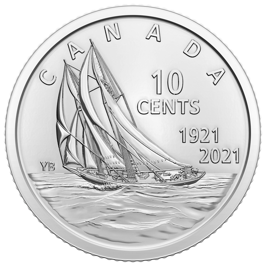 2021 Uncoloured Bluenose Canada 10-cent Brilliant Uncirculated (MS-63)