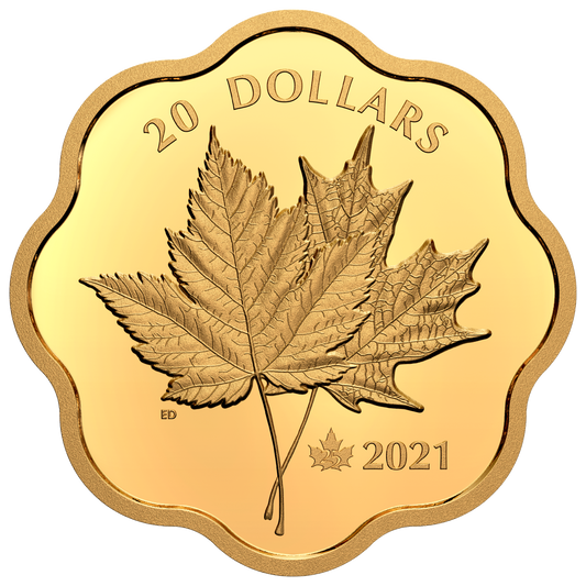 2021 Canada $20 Iconic Maple Leaves Gold Plated Fine Silver (No Tax)