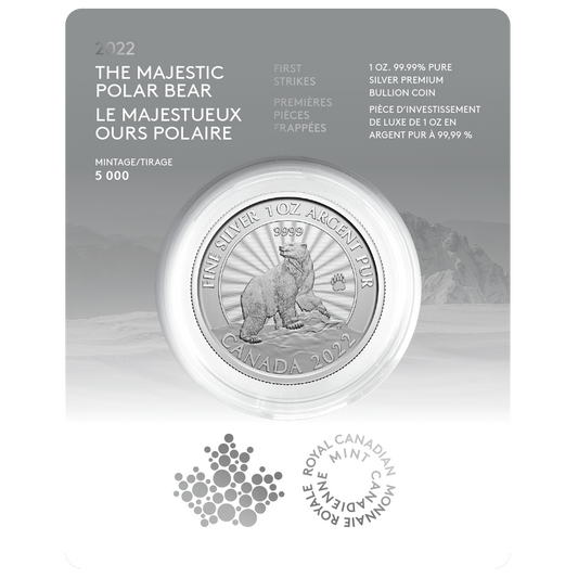 2022 Canada $5 First Strikes - The Majestic Polar Bear 1oz. Pure Silver (No Tax)