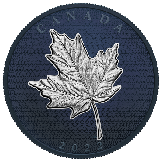 2022 Canada $50 Maple Leaves in Motion 5oz. Silver with Blue Rhodium Plating (No Tax)