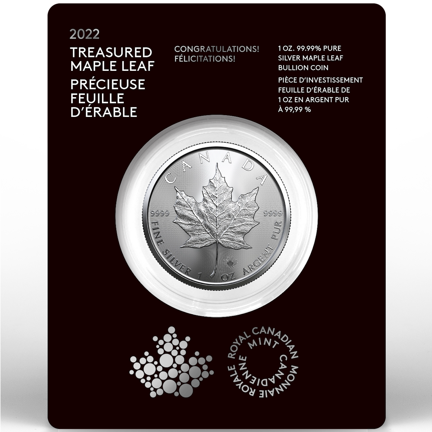 2022 Canada $5 Congratulations Treasured Silver Maple Leaf 1oz. .999 Fine Silver (No Tax)