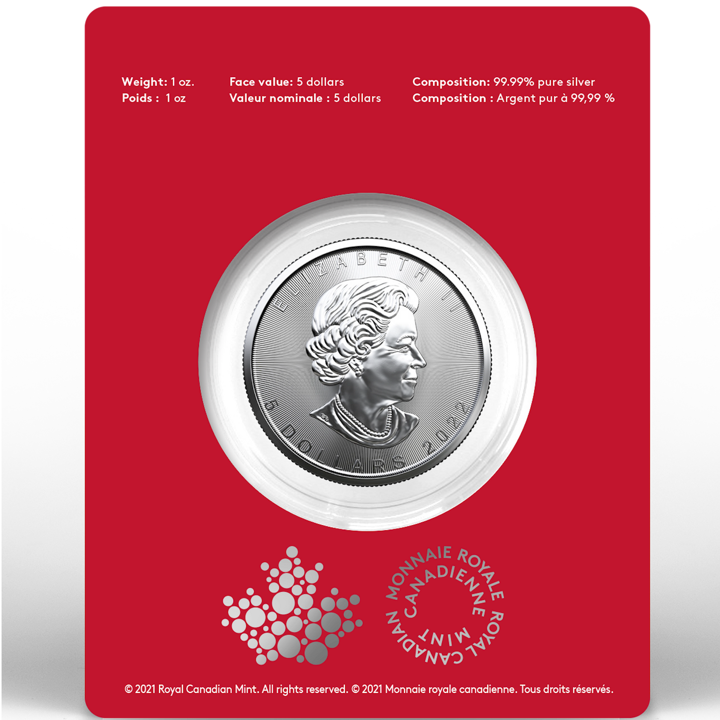 2022 Canada $5 Year of the Tiger Treasured Silver Maple Leaf 1oz. Fine Silver (No Tax)