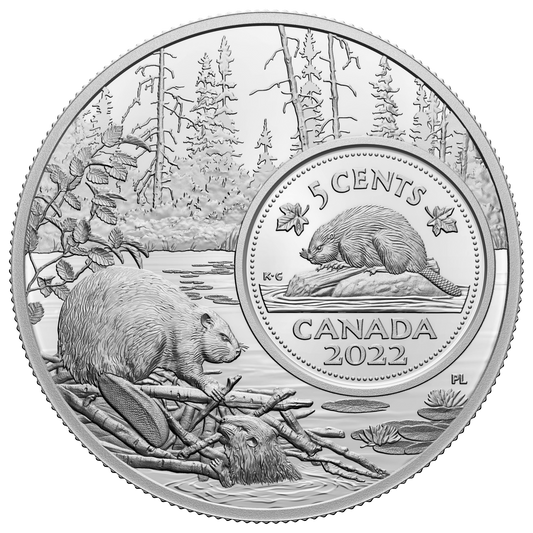 2022 Canada 5-cents The Bigger Picture: Beaver 5oz Fine Silver (No Tax)