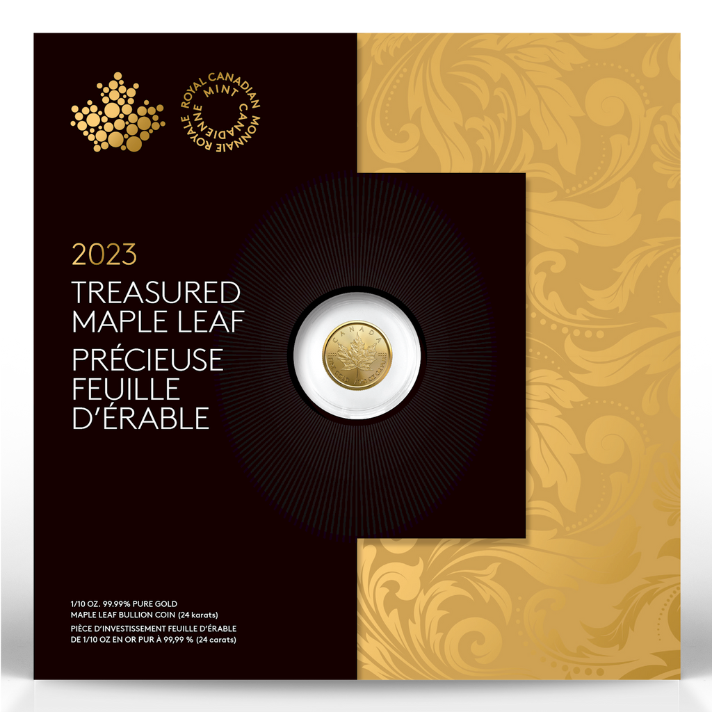 2023 Canada $5 Treasured Gold Maple Leaf 1/10oz. 99.99% Pure Gold (No Tax)