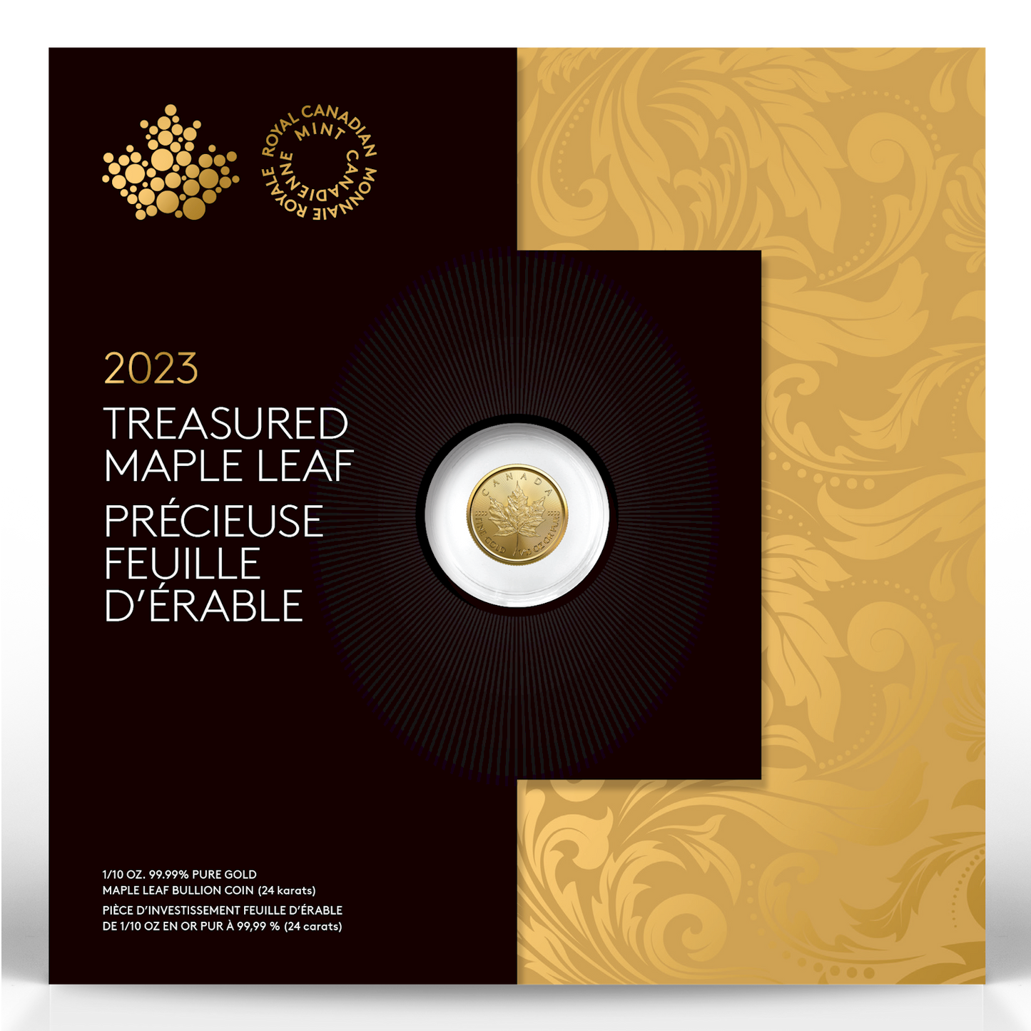 2023 Canada $5 Treasured Gold Maple Leaf 1/10oz. 99.99% Pure Gold (No Tax)