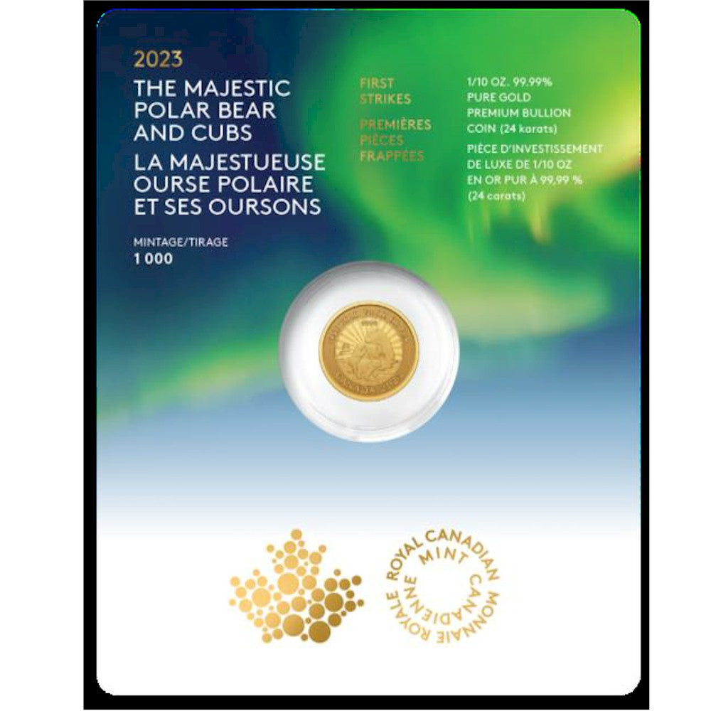 2023 Canada $5 The Majestic Polar Bear and Cubs 1/10oz. 99.99% Pure Gold (No Tax)