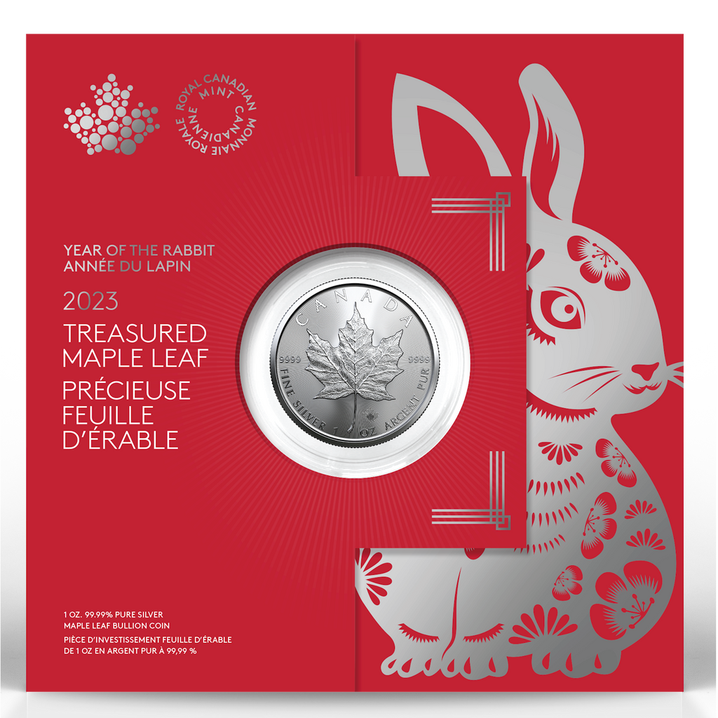 2023 Canada $5 Treasured Silver Maple Leaf: Year of the Rabbit 1oz. Pure Silver (No Tax)