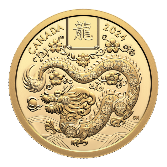 2024 Canada $100 Lunar Year of the Dragon 1/2oz. Pure Gold Coin (No Tax)