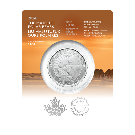 2024 Canada $5 First Strikes: Majestic Polar Bears Premium Bullion Fine Silver (No Tax)