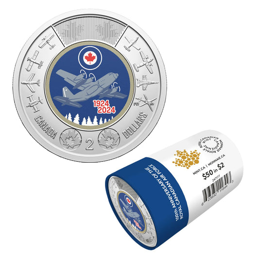 (Pre-Order) 2024 Canada $2 Coloured 100th Anniversary of the Royal Canadian Air Force Special Wrap Roll of 25pcs