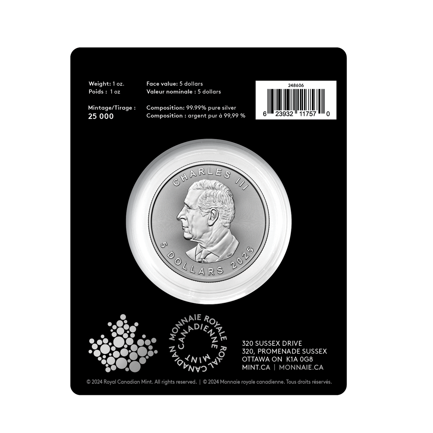 2025 Canada $5 Treasured Silver Maple Leaf: Polar Bears Privy Mark Pure Silver (No Tax)