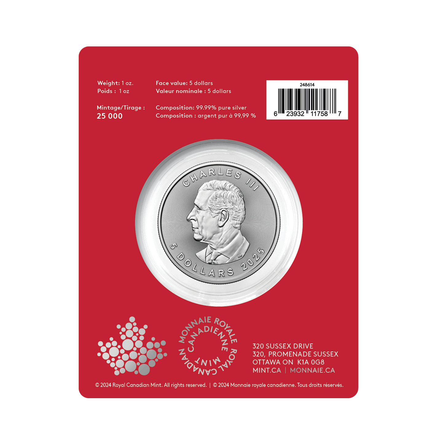 2025 Canada $5 Treasured Maple Leaf: Year of the Snake Privy Mark Pure Silver (No Tax)