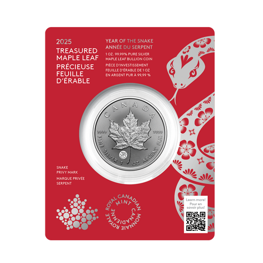 2025 Canada $5 Treasured Maple Leaf: Year of the Snake Privy Mark Pure Silver (No Tax)