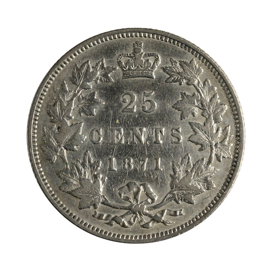 1871 Obv. 2 Canada 25-cents Very Fine (VF-20) $