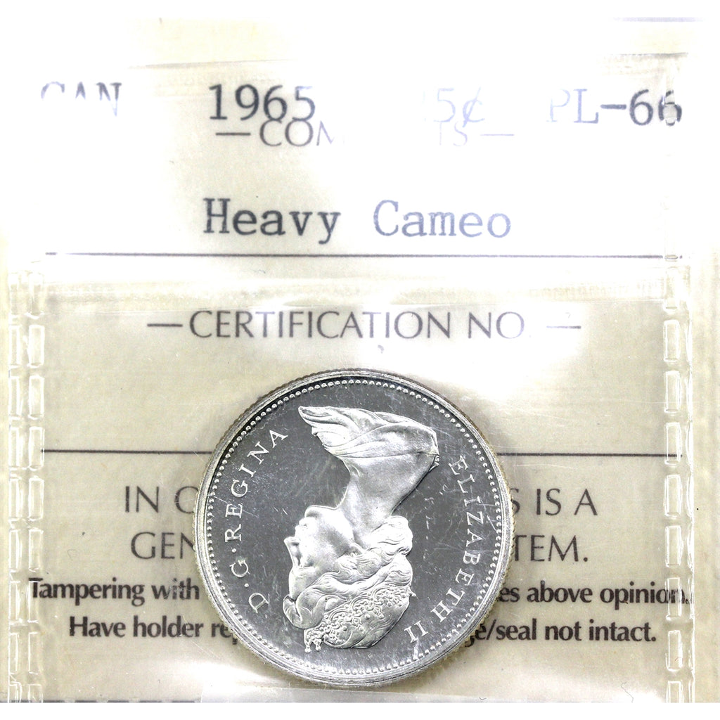 1965 Canada 25-cents ICCS Certified PL-66 Heavy Cameo