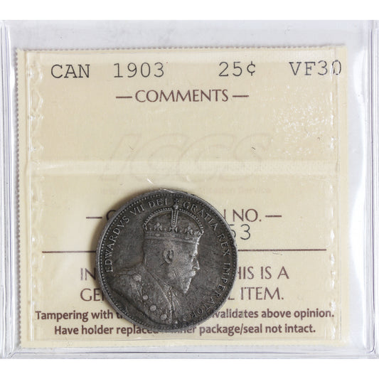 1903 Canada 25-cents ICCS Certified VF-30