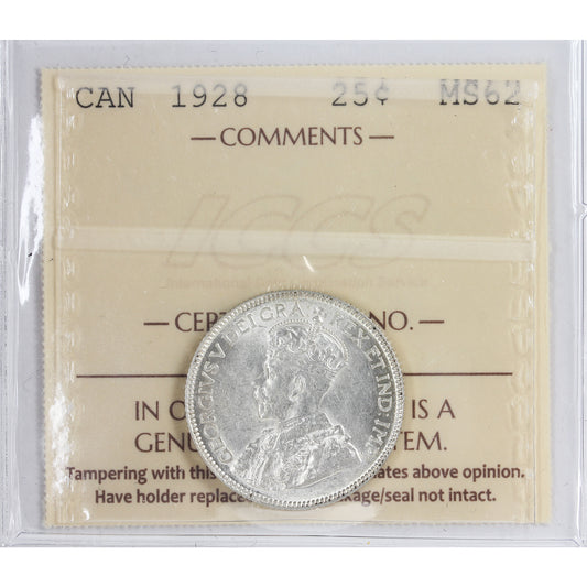 1928 Canada 25-cents ICCS Certified MS-62 (XXR 596)