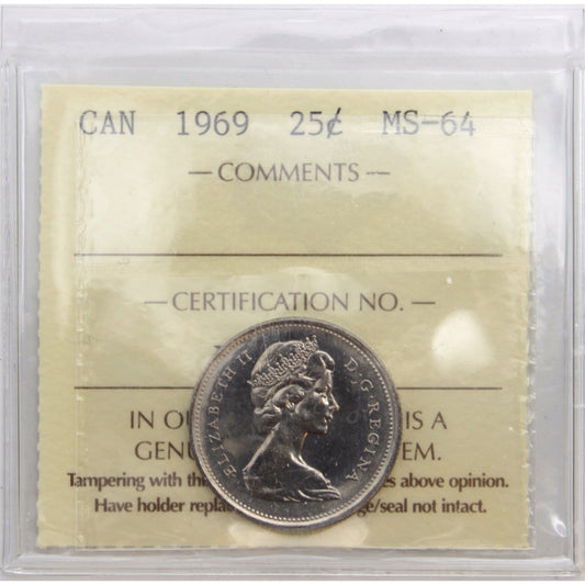 1969 Canada 25-cents ICCS Certified MS-64