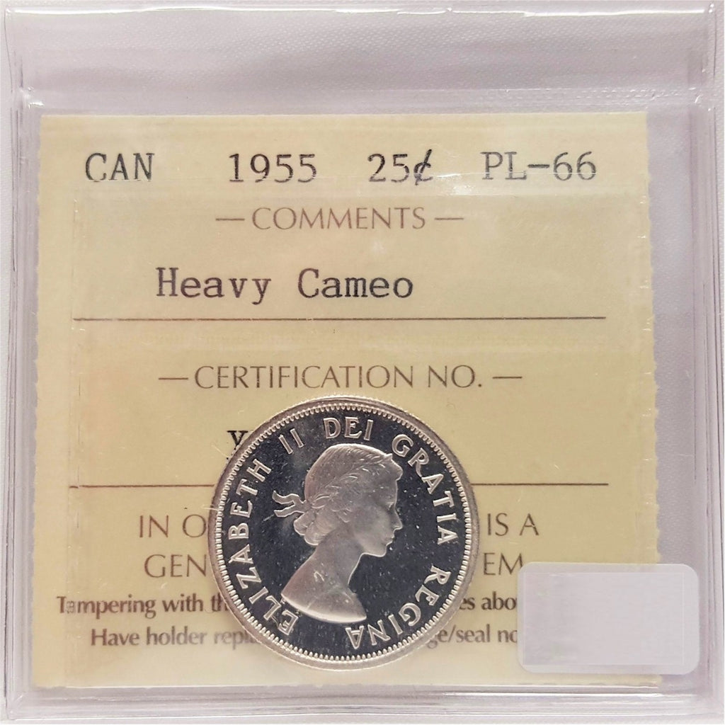 1955 Canada 25-cents ICCS Certified PL-66 Heavy Cameo