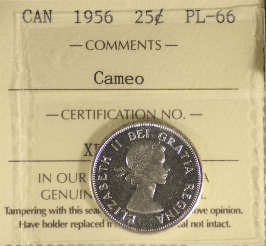 1956 Canada 25-cents ICCS Certified PL-66 Cameo