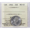 1964 Canada 25-cents ICCS Certified MS-65