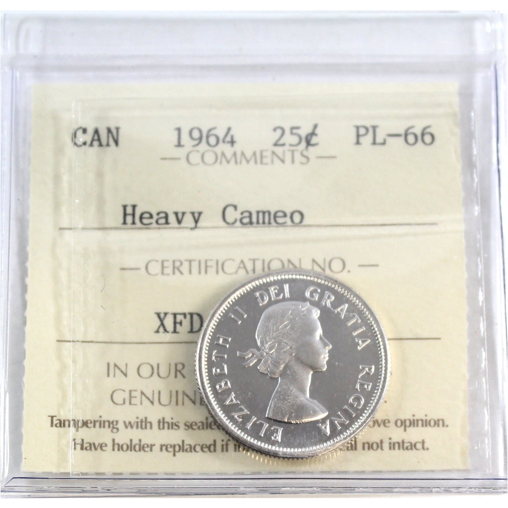 1964 Canada 25-cents ICCS Certified PL-66 Heavy Cameo