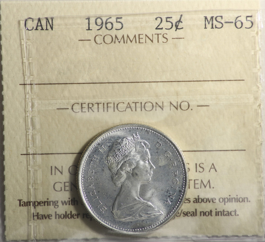 1965 Canada 25-cents ICCS Certified MS-65