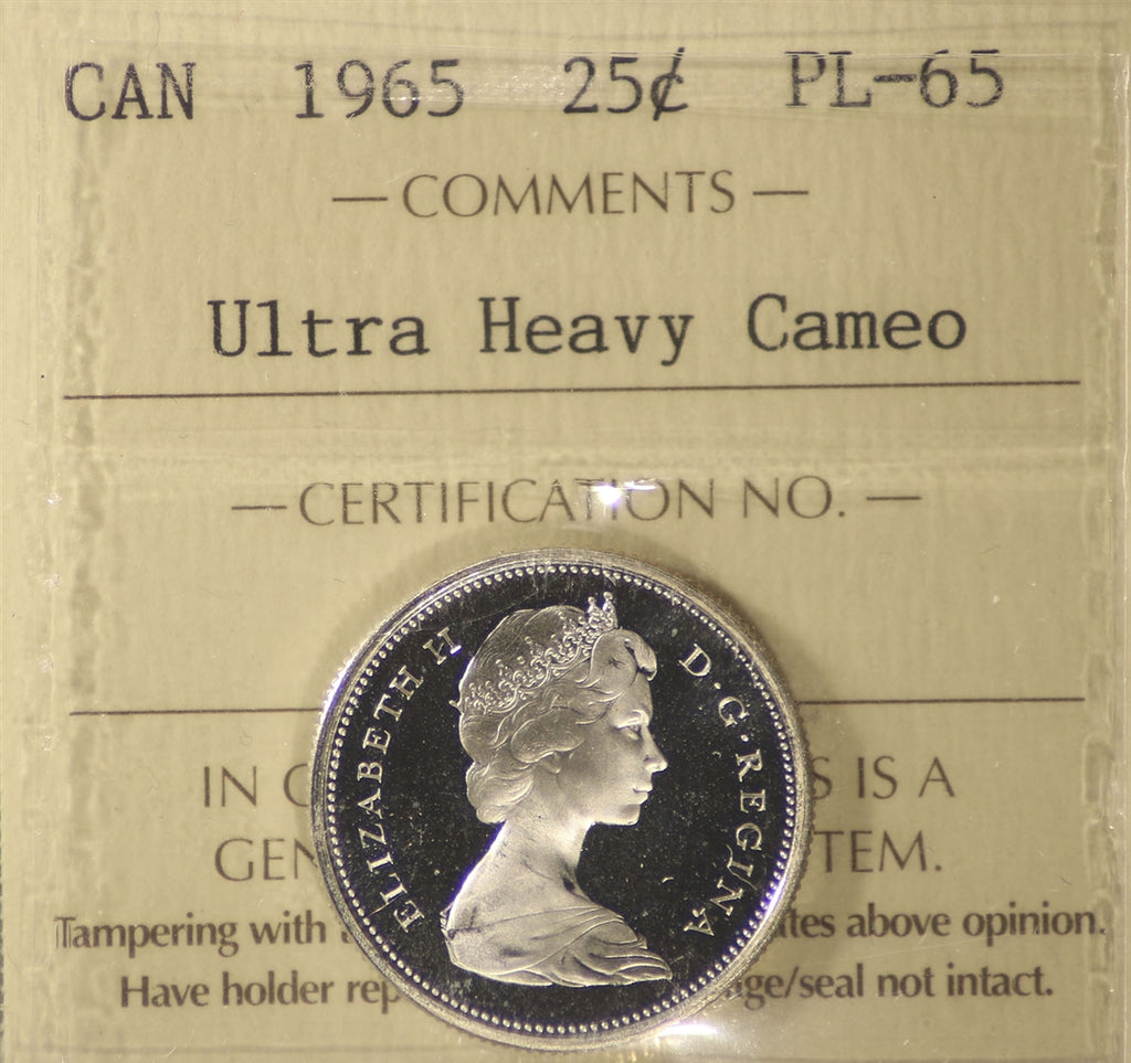 1965 Canada 25-cents ICCS Certified PL-65 Ultra Heavy Cameo