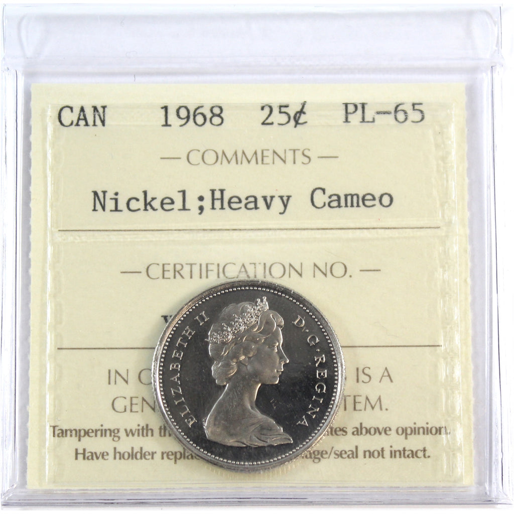 1968 Nickel Canada 25-cents ICCS Certified PL-65 Heavy Cameo