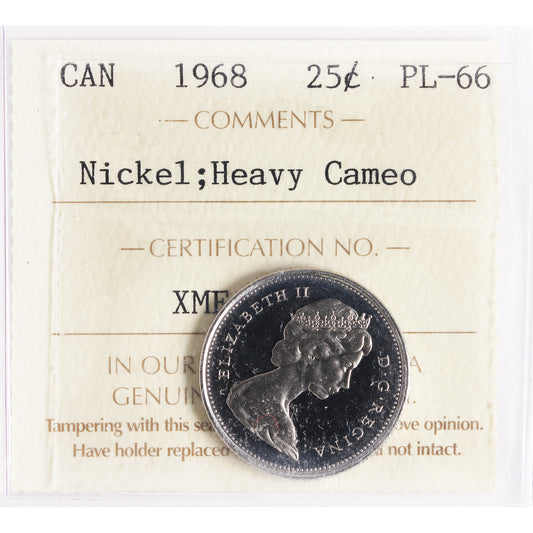 1968 Nickel Canada 25-cents ICCS Certified PL-66 Heavy Cameo