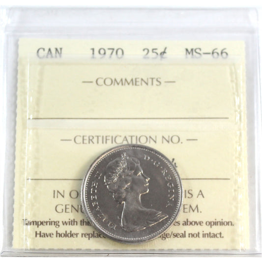 1970 Canada 25-cents ICCS Certified MS-66