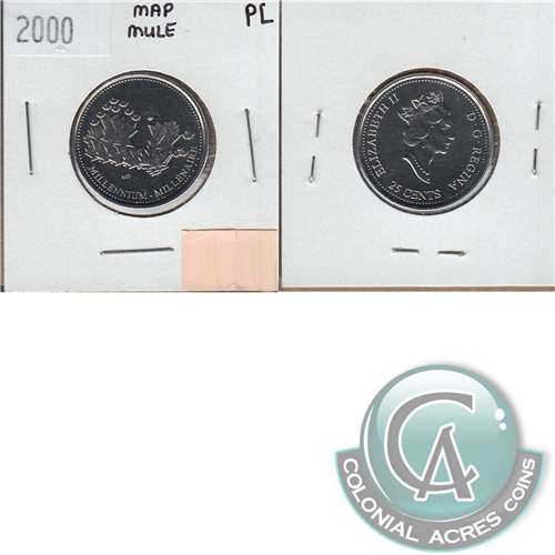 2000 Map Mule Canada 25-cents Proof Like $