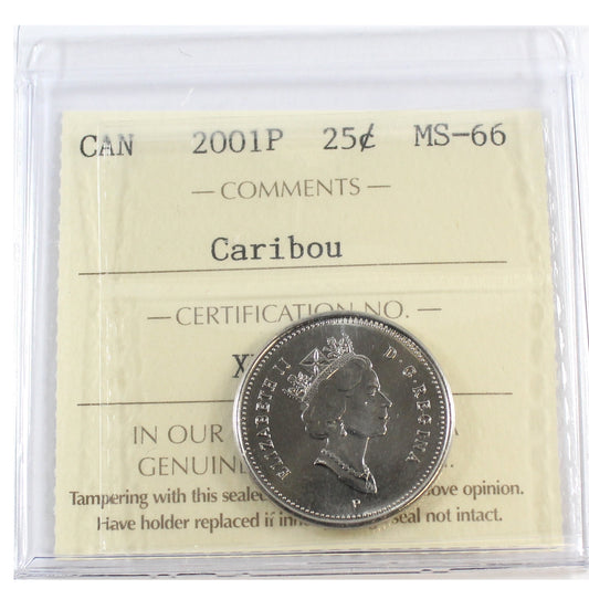 2001P Caribou Canada 25-cents ICCS Certified MS-66