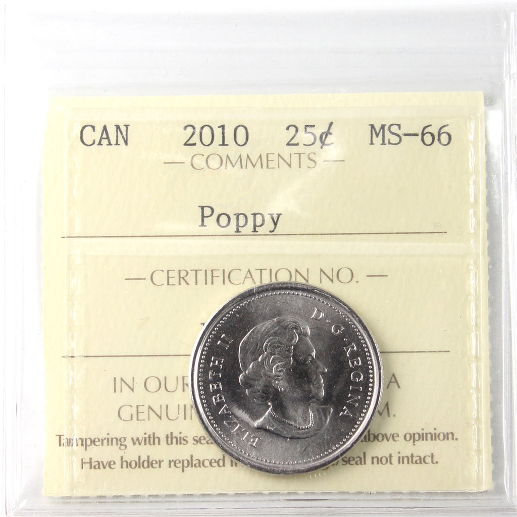 2010 Poppy Canada 25-cents ICCS Certified MS-66