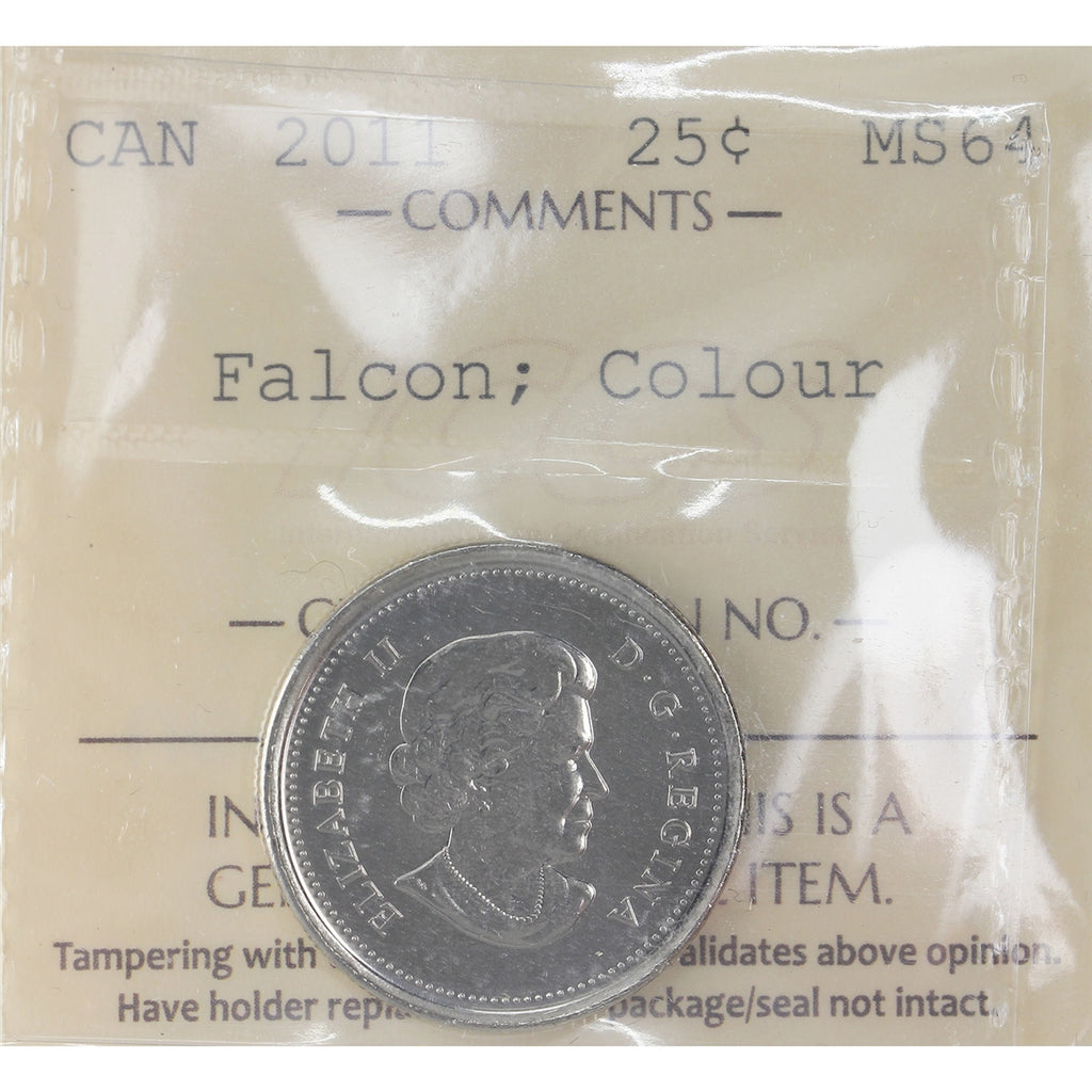 2011 Coloured Falcon Canada 25-cents ICCS Certified MS-64