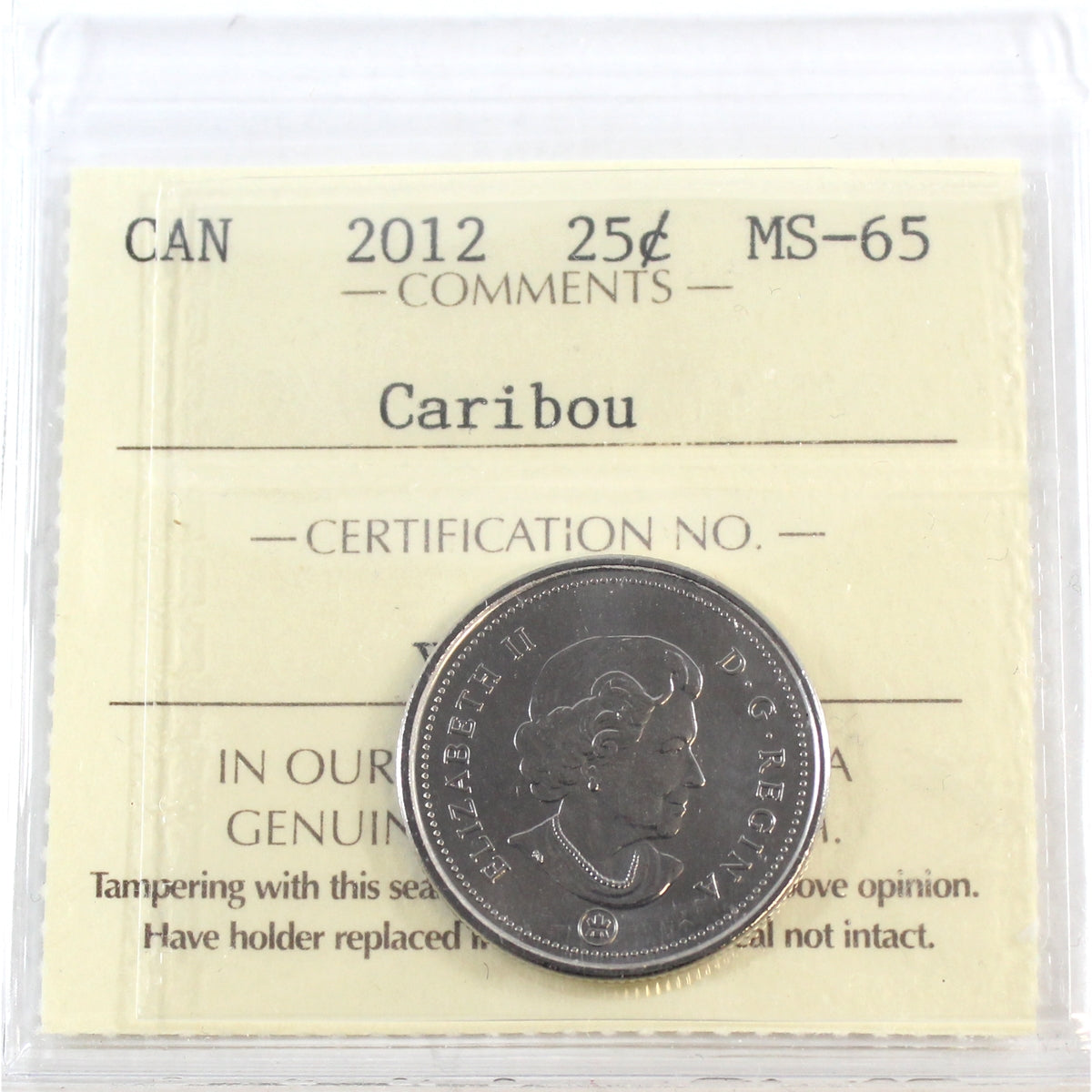 2012 Caribou Canada 25-cents ICCS Certified MS-65