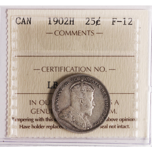 1902H Canada 25-cents ICCS Certified F-12